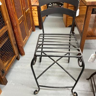 Sale Photo Thumbnail #1008: Wrought Iron Bar Stool.  Choice #1
seat ht 24" seat  width 19"  Back Ht 38"