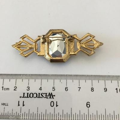 Vintage, art, deco, blue rhinestone, goldtone, brooch