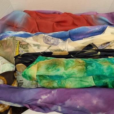 Lot Of Womens Summer Scarves Colorful Lightweight Silk And Sheer Fabrics