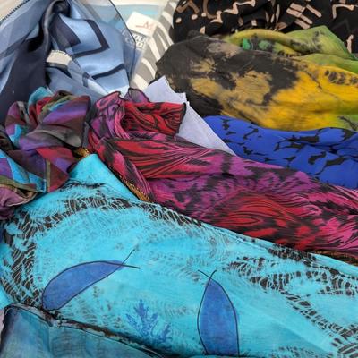 Lot Of Womens Summer Scarves Colorful Lightweight Silk And Sheer Fabrics
