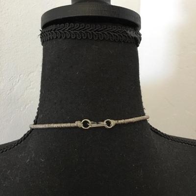 Unique vintage silver tone, green sea glass, bead statement, necklace
