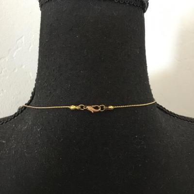 Vintage gold tone, black tube, bead, dainty necklace