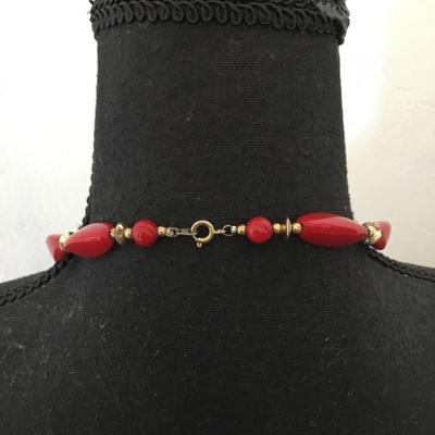 Vintage, cherry beaded and gold toned necklace