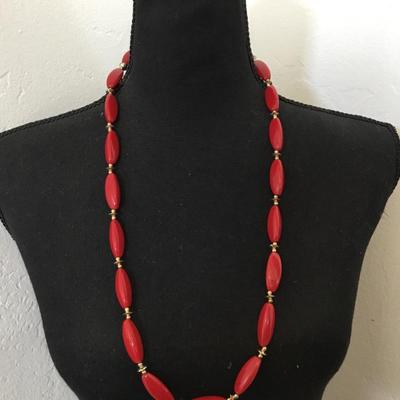 Vintage, cherry beaded and gold toned necklace