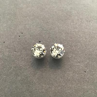 Chunky silver tone, smoked rhinestone earrings