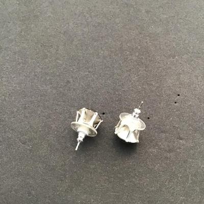 Chunky silver tone, smoked rhinestone earrings