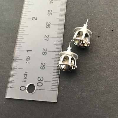 Chunky silver tone, smoked rhinestone earrings