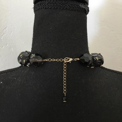 Chunky black & smoky faceted glass or crystal beaded chunky statement collar necklace