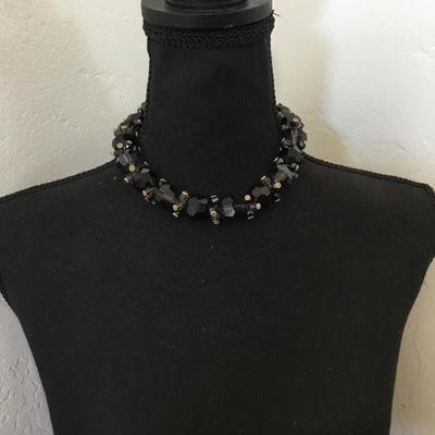 Chunky black & smoky faceted glass or crystal beaded chunky statement collar necklace