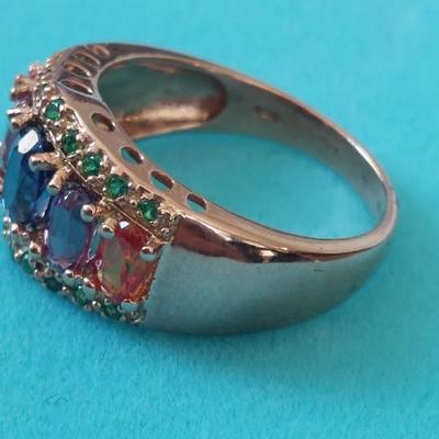 Lab created stones rose gold over sterling silver ring