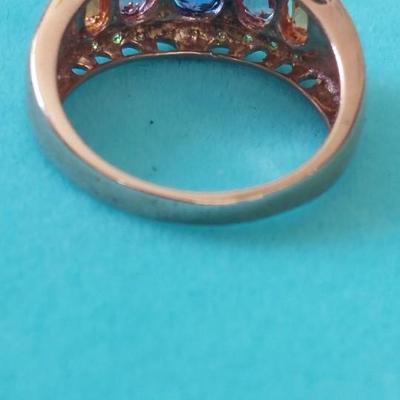 Lab created stones rose gold over sterling silver ring