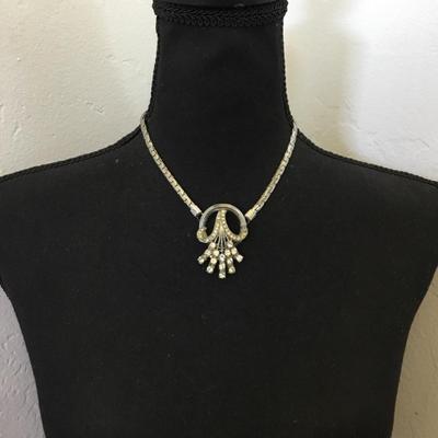 Vintage art, deco, Silver-tone, rhinestone statement, necklace