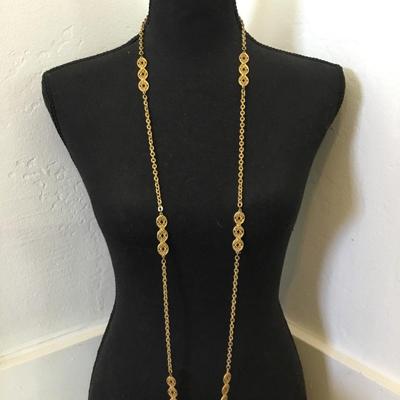 Vintage, gold tone, chain, gold filigree, long chain necklace