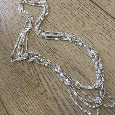 Pretty Silver tone multi layered sparkly chain necklaces