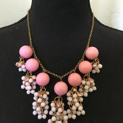 Cute, vintage, bubblegum, pink statement, necklace, gold toned