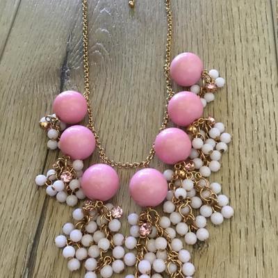Cute, vintage, bubblegum, pink statement, necklace, gold toned