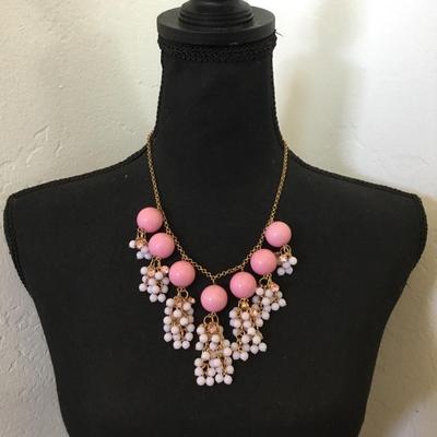 Cute, vintage, bubblegum, pink statement, necklace, gold toned