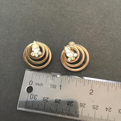 Vintage Gold tone with Rhinestones fashion, statement earrings