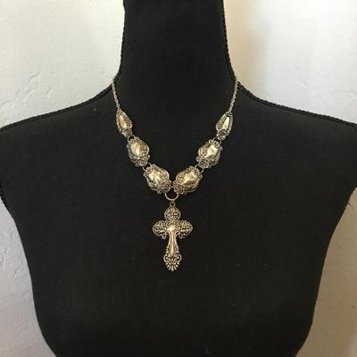 Silver-tone cross statement necklace