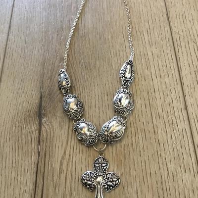 Silver-tone cross statement necklace
