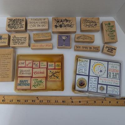 Lot Rubber Stamps Sentiments Birthday Friendship Greetings Inspirational Craft Supplies