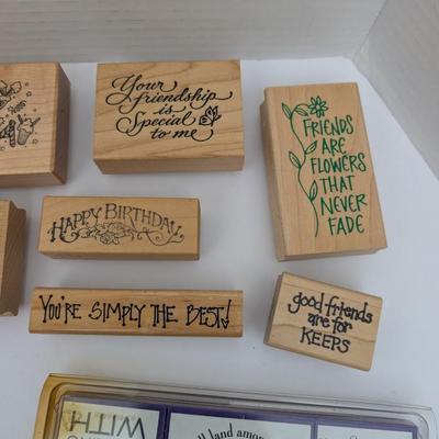 Lot Rubber Stamps Sentiments Birthday Friendship Greetings Inspirational Craft Supplies