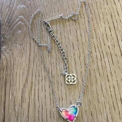 Kendra Scott, silver toned, cotton candy, heart dainty necklace