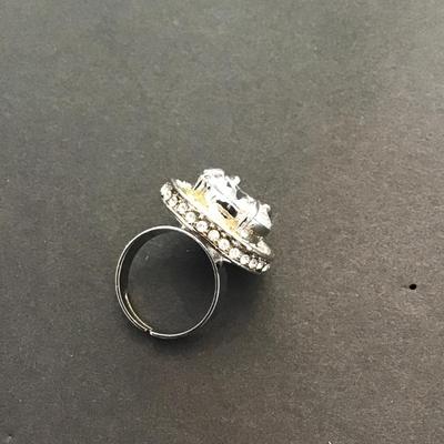 Chunky Silvertone rhinestone ring, fashion, statement