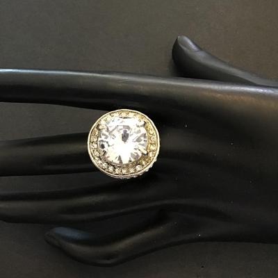 Chunky Silvertone rhinestone ring, fashion, statement
