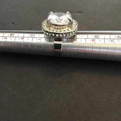Chunky Silvertone rhinestone ring, fashion, statement