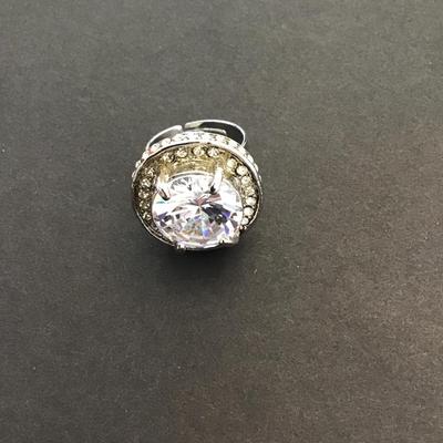Chunky Silvertone rhinestone ring, fashion, statement