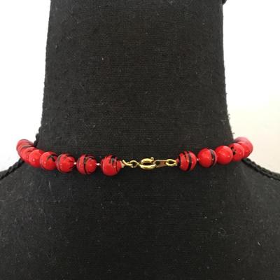 Vintage, cherry, red black, striped beaded necklace