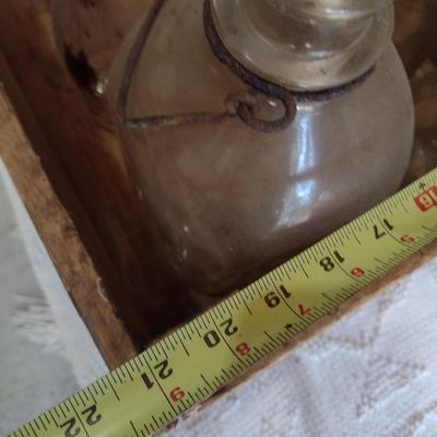 Collection of Vintage Glass Milk Bottles Various Sizes in Old Shipping Wood Crate (#51)