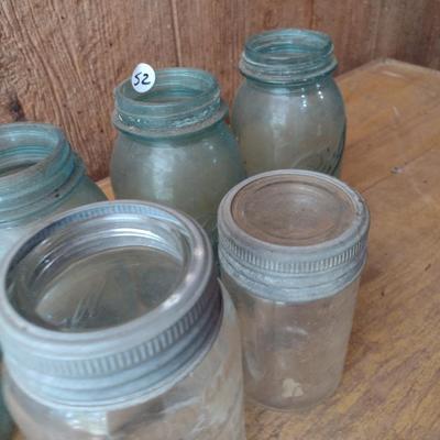 Assortment of Vintage Green Ball Canning Jars and Crown Glass Jars (#52)