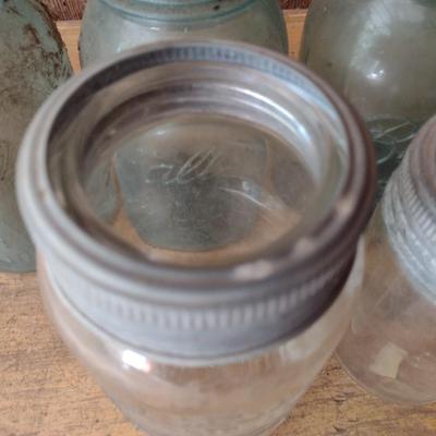 Assortment of Vintage Green Ball Canning Jars and Crown Glass Jars (#52)
