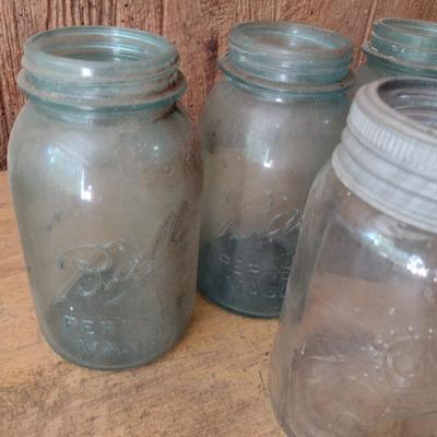 Assortment of Vintage Green Ball Canning Jars and Crown Glass Jars (#52)