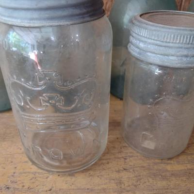 Assortment of Vintage Green Ball Canning Jars and Crown Glass Jars (#52)