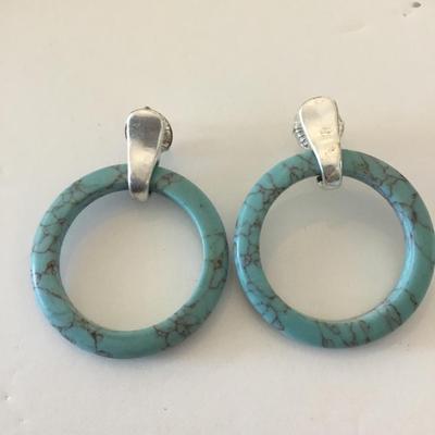 Pretty Silvertone faux, turquoise statement earrings