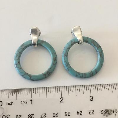 Pretty Silvertone faux, turquoise statement earrings