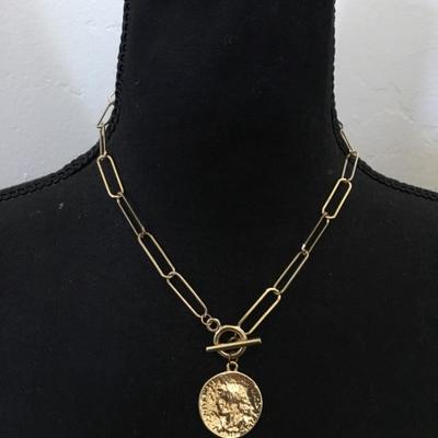 Cute Roman Gold, coin, toggle necklace