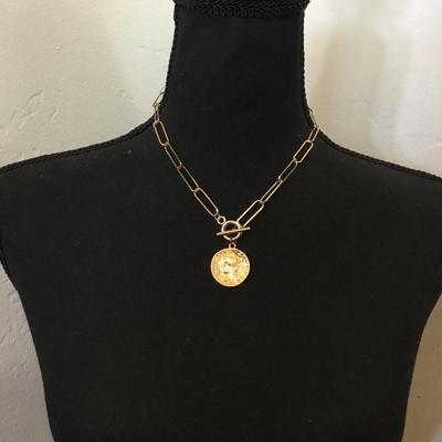 Cute Roman Gold, coin, toggle necklace