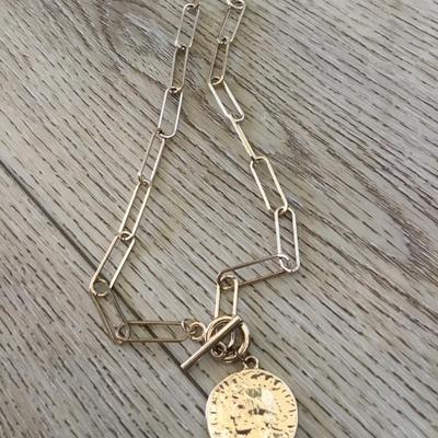 Cute Roman Gold, coin, toggle necklace