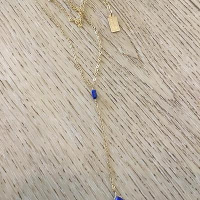 Beautiful designer Judith, bright 14 karat gold filled and lapis stone dainty necklace