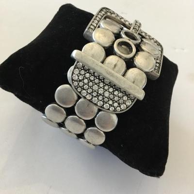 Vintage premier design, Silvertone rhinestone belt, buckle stretch bracelet