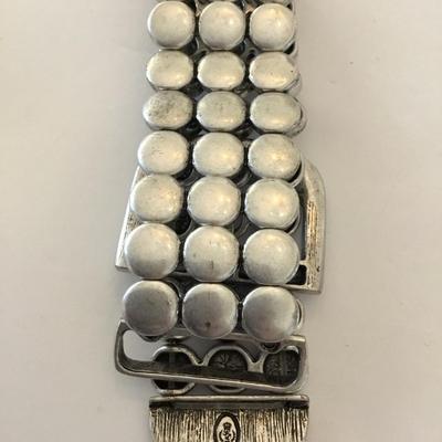 Vintage premier design, Silvertone rhinestone belt, buckle stretch bracelet
