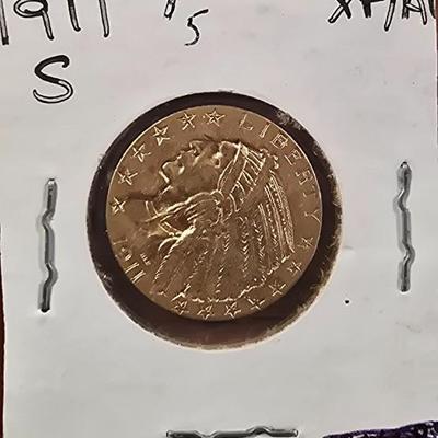 1911 S five dollar gold indian head coin