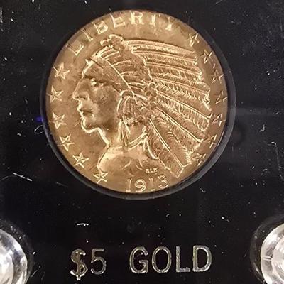 1913 five dollar gold Indian Head coin
