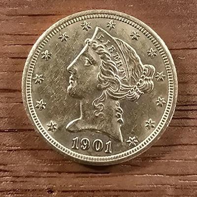 1901 S Liberty Head five dollar gold coin