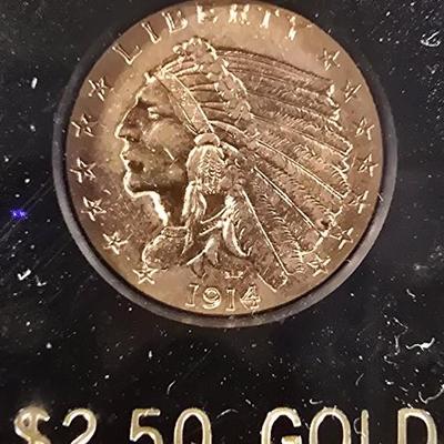 1914 $2.50 dollar gold Indian Head coin