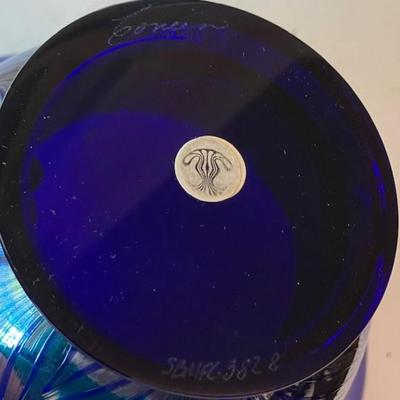 Correia Art Glass Cobalt Feather Bowl